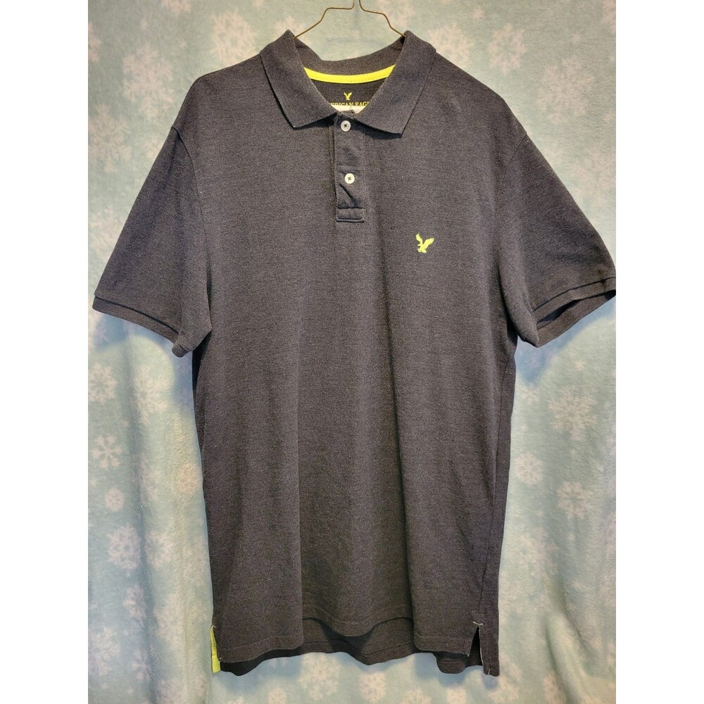 American Eagle Men's XLT Polo Shirt Dark Gray Lime Preppy Golf Athlete Y2K Short